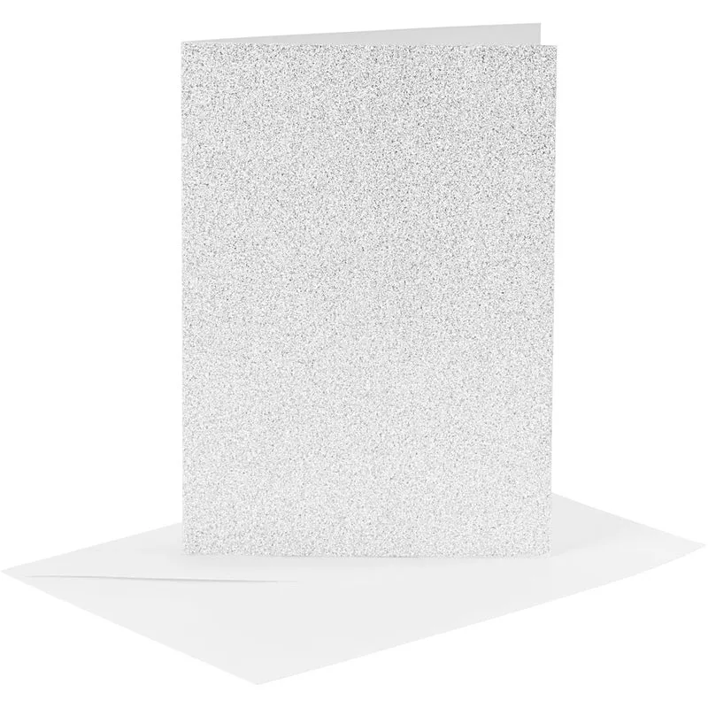 Kort och kuvert, kortstl. 10,5x15 cm, kuvertstl. 11,5x16,5 cm, glitter, 120+250 g, silver, 4 set/ 1 förp. [HOB-23024]