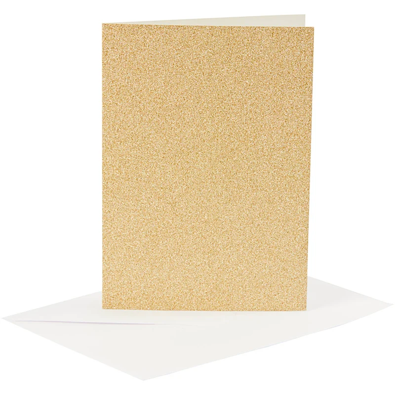 Kort och kuvert, kortstl. 10,5x15 cm, kuvertstl. 11,5x16,5 cm, glitter, 120+250 g, guld, 4 set/ 1 förp. [HOB-23023]