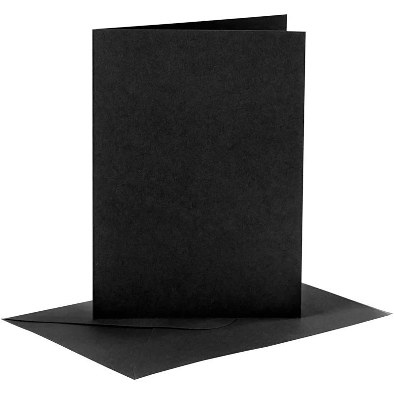 Kort och kuvert, kortstl. 10,5x15 cm, kuvertstl. 11,5x16,5 cm, 110+230 g, svart, 6 set/ 1 förp. [HOB-23020]