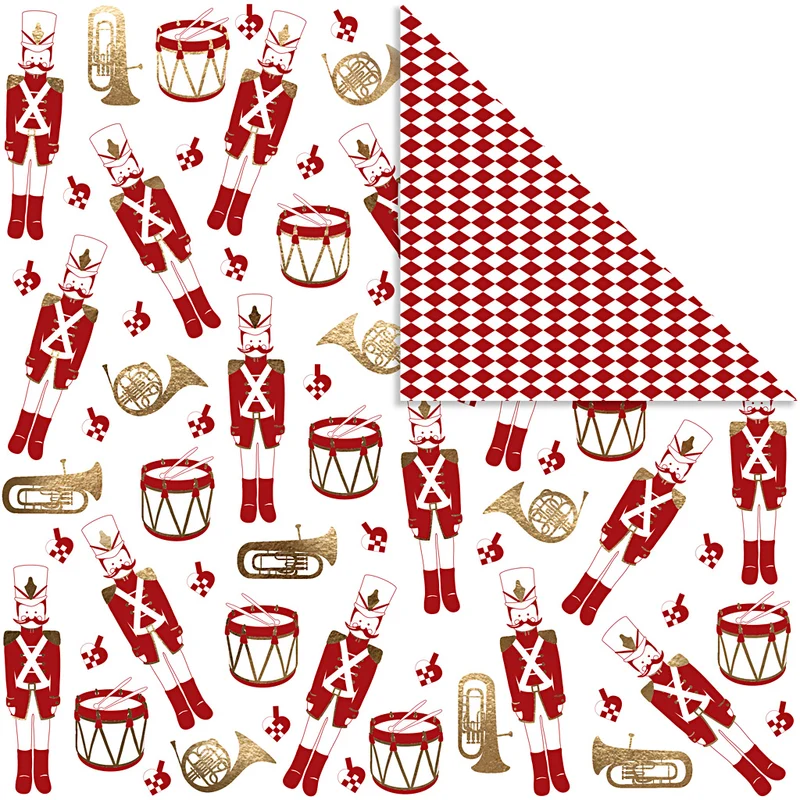 Designpapper, nötknäpparen, 180 g, guld, röd, vit, 3 ark/ 1 förp. [HOB-22511]