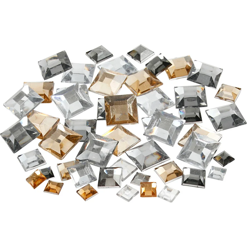 Rhinestones, Fyrkantiga, stl. 6+9+12 mm, gyllen olja, 360 st./ 1 förp. [HOB-52185]