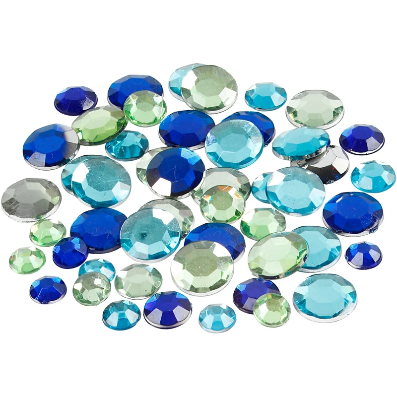 Rhinestones, Runda, stl. 6+9+12 mm, blå/grön harmoni, 360 st./ 1 förp. [HOB-52183]