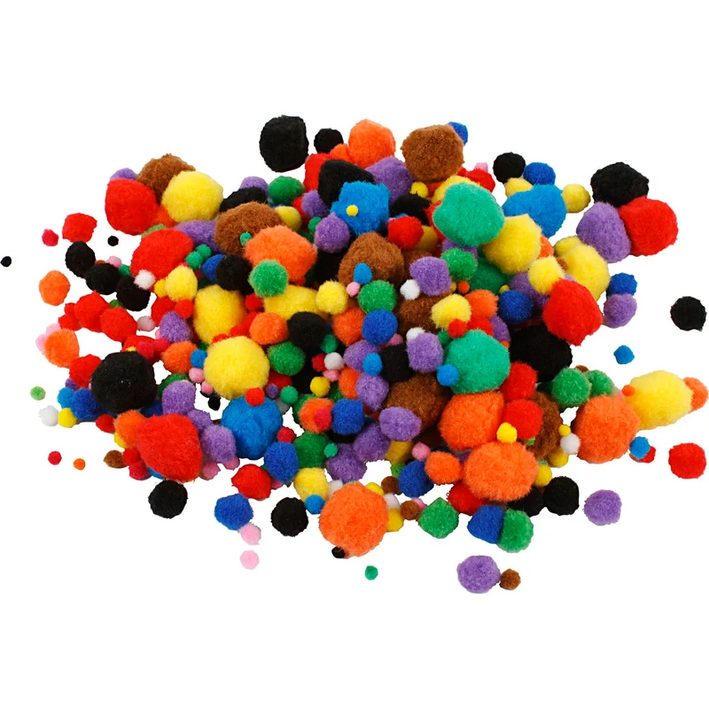 Pompoms, Dia. 5-40 mm, ca. 150 st., mixade färger, 42 g/ 1 förp. [HOB-518900]