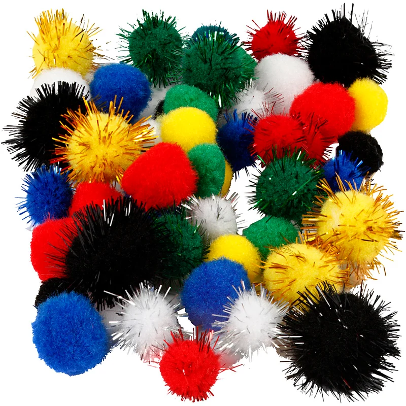 Pompoms, Dia. 15+20 mm, mixade färger, 48 mix./ 1 förp. [HOB-51885]