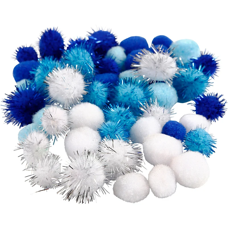 Pompoms, Dia. 15+20 mm, mixade färger, 48 mix./ 1 förp. [HOB-51883]