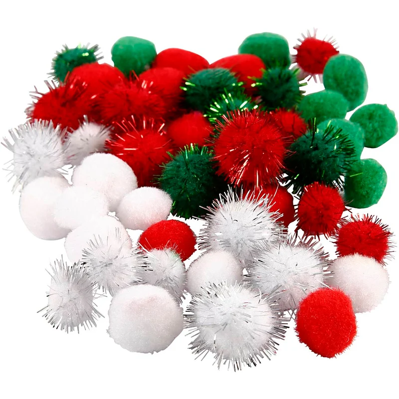 Pompoms, Dia. 15+20 mm, grön, röd, vit, 48 mix./ 1 förp. [HOB-51881]