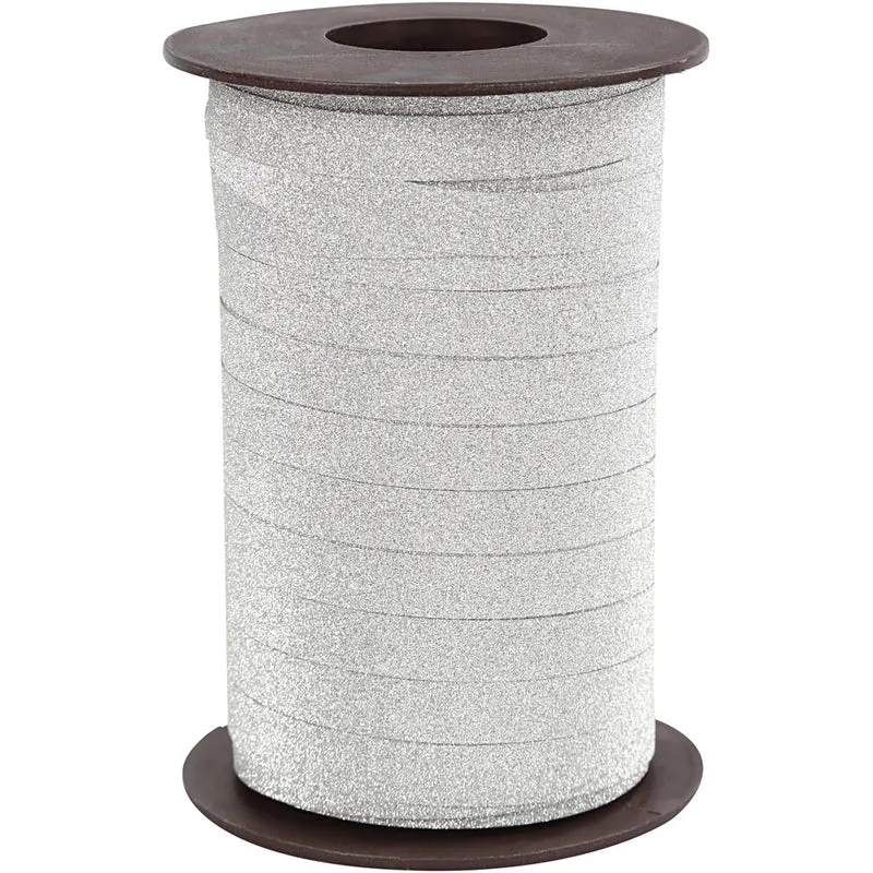 Presentsnören, B: 10 mm, glitter, silver, 100 m/ 1 förp. [HOB-20227]