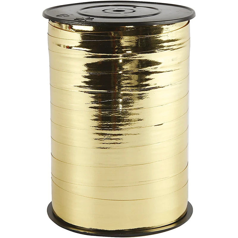 Presentsnöre, B: 10 mm, blank, metallguld, 250 m/ 1 rl. [HOB-20220]