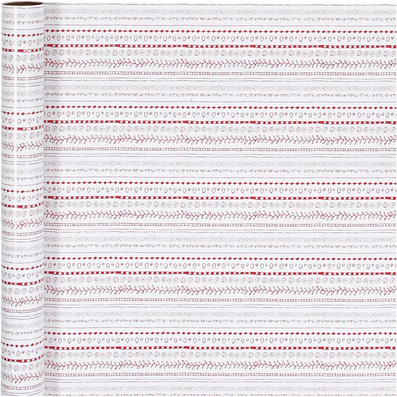 Presentpapper, doodles, B: 70 cm, 80 g, röd, vit, 4 m/ 1 rl. [HOB-190440]