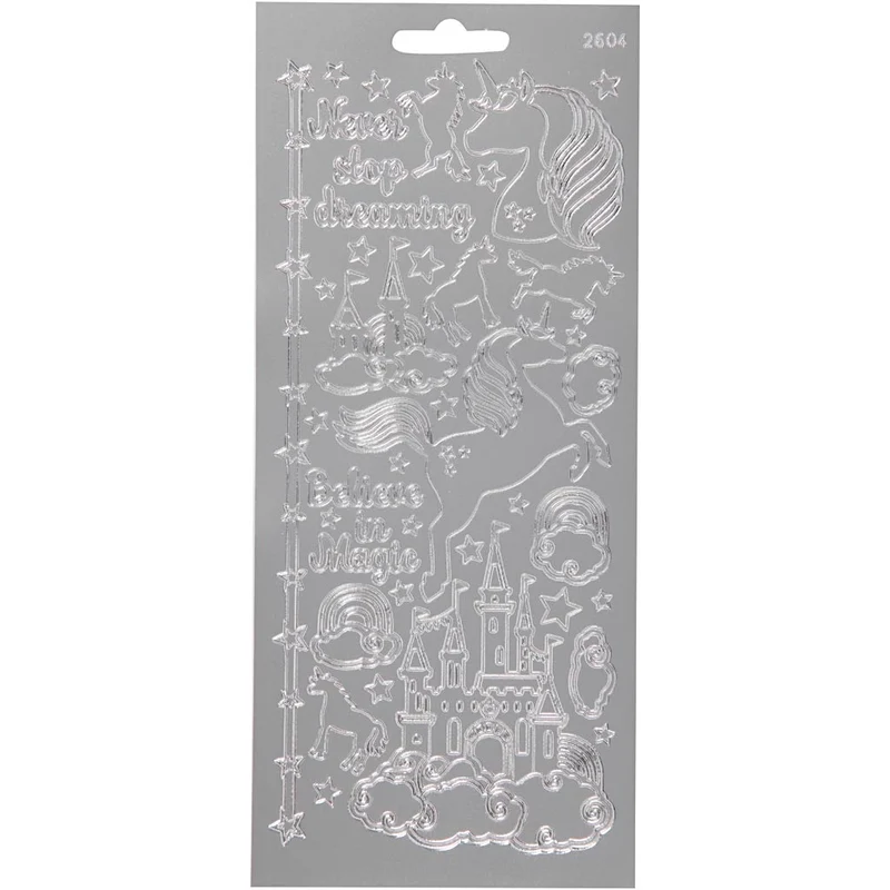 Stickers, enhörning, ark 10x23 cm, silver, 1 ark [HOB-170259]