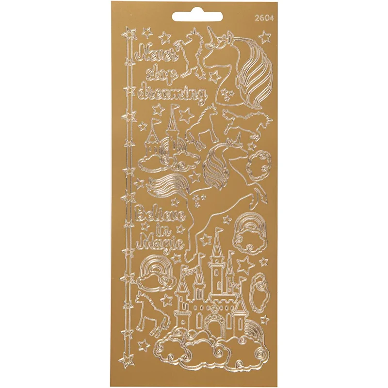 Stickers, enhörning, ark 10x23 cm, guld, 1 ark [HOB-170258]
