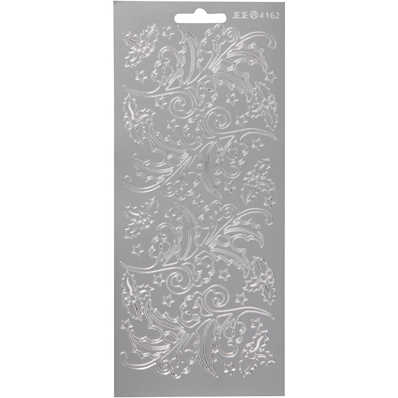 Stickers, järnek, ark 10x23 cm, silver, 1 ark [HOB-170253]