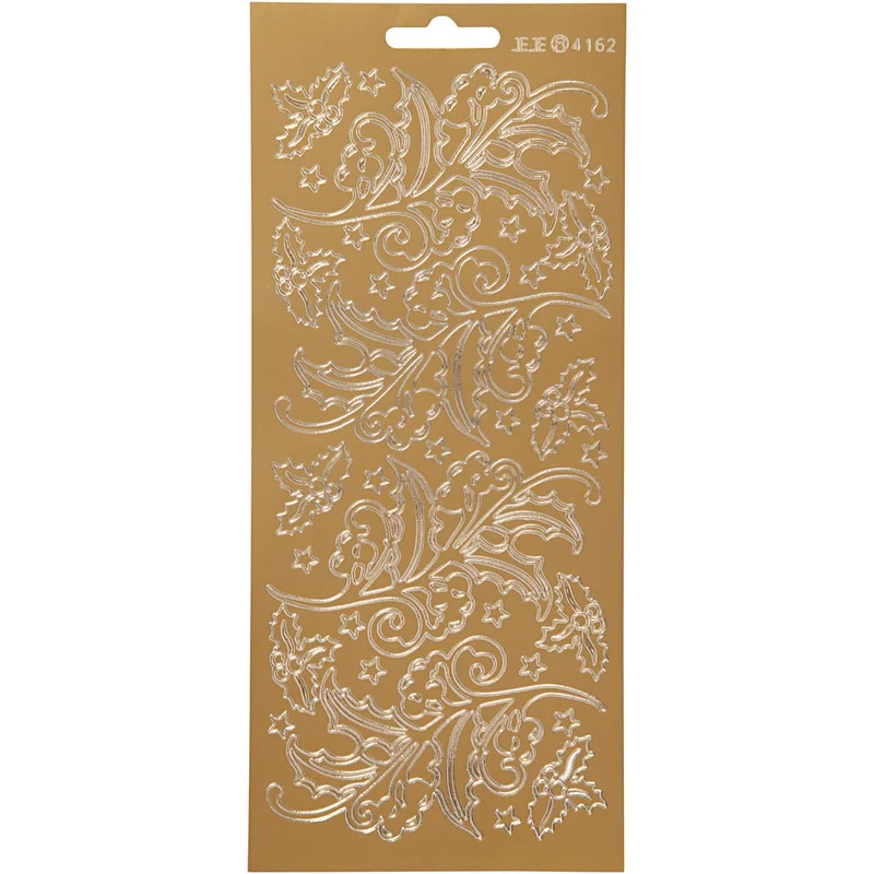 Stickers, järnek, ark 10x23 cm, guld, 1 ark [HOB-170252]