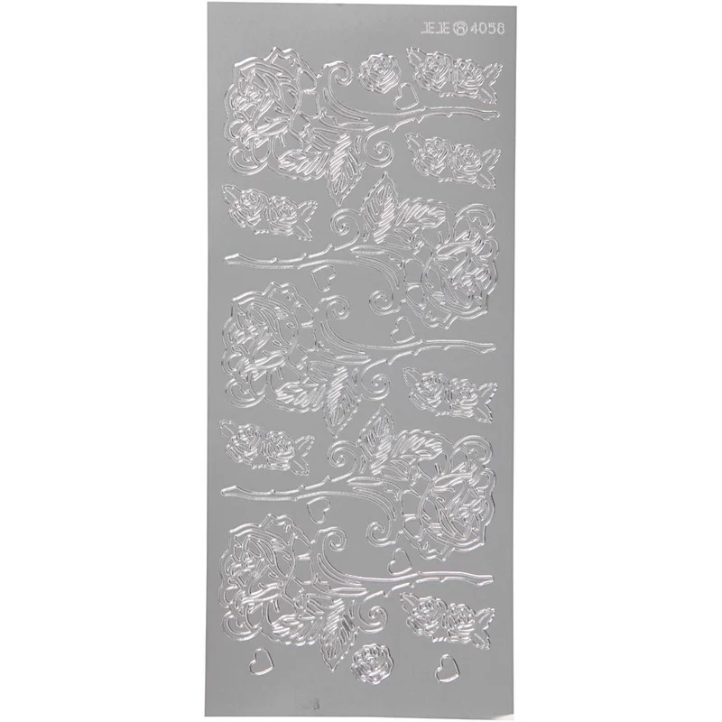 Stickers, rosor, ark 10x23 cm, silver, 1 ark [HOB-170251]