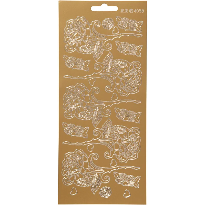 Stickers, rosor, ark 10x23 cm, guld, 1 ark [HOB-170250]