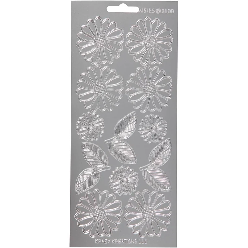 Stickers, margueriter, ark 10x23 cm, silver, 1 ark [HOB-170247]