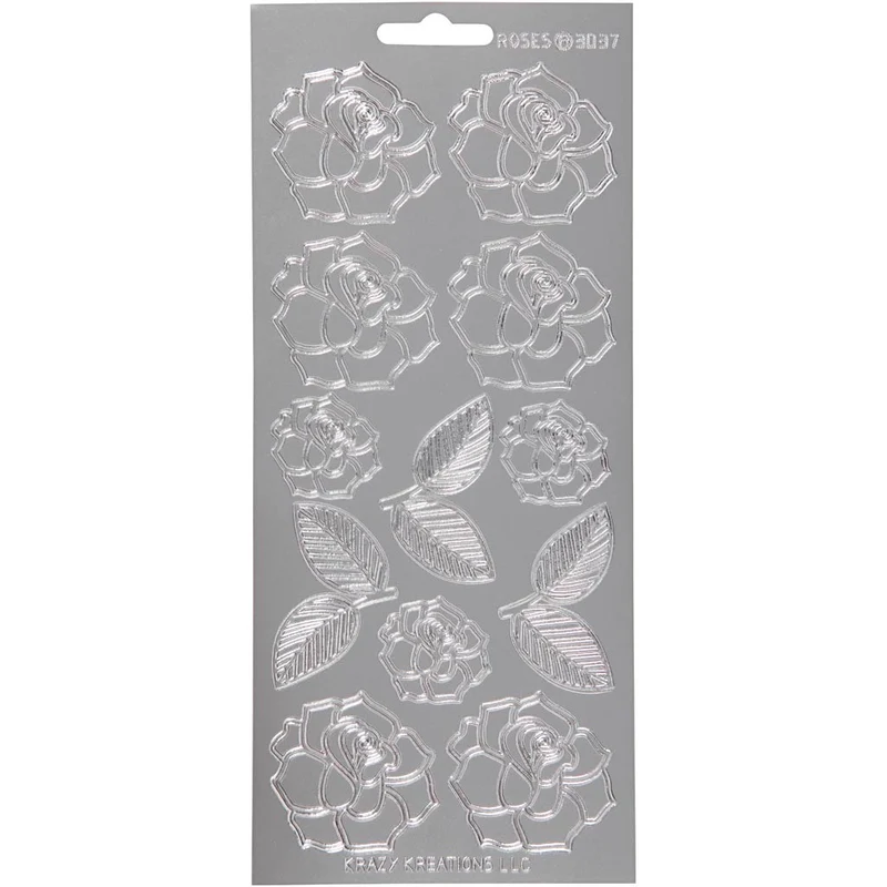 Stickers, rosor, ark 10x23 cm, silver, 1 ark [HOB-170245]