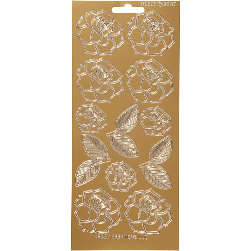 Stickers, rosor, ark 10x23 cm, guld, 1 ark [HOB-170244]