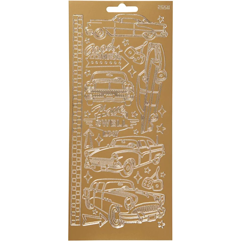 Stickers, bilar, ark 10x23 cm, guld, 1 ark [HOB-170240]