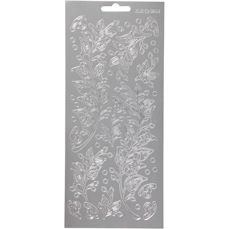 Stickers, blad, ark 10x23 cm, silver, 1 ark [HOB-170239]