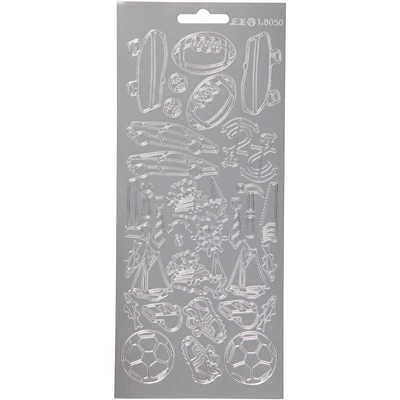 Stickers, sport, ark 10x23 cm, silver, 1 ark [HOB-170233]