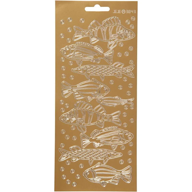 Stickers, fisk, ark 10x23 cm, guld, 1 ark [HOB-170230]