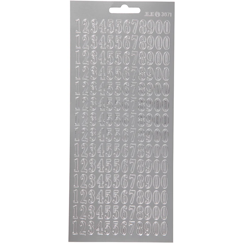 Stickers, siffror, ark 10x23 cm, silver, 1 ark [HOB-170229]