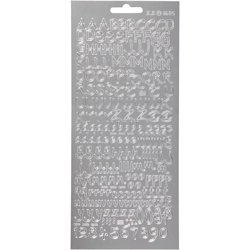 Stickers, bokstäver, ark 10x23 cm, silver, 1 ark [HOB-170227]