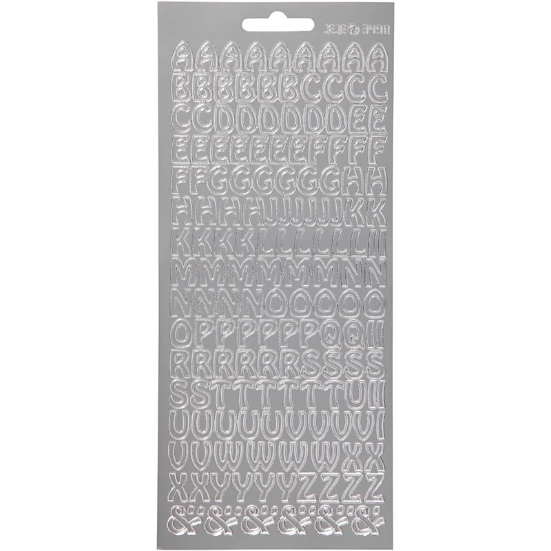 Stickers, bokstäver, ark 10x23 cm, silver, 1 ark [HOB-170225]
