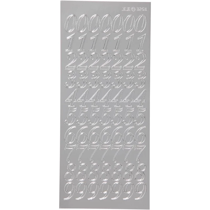 Stickers, siffror, ark 10x23 cm, silver, 1 ark [HOB-170223]