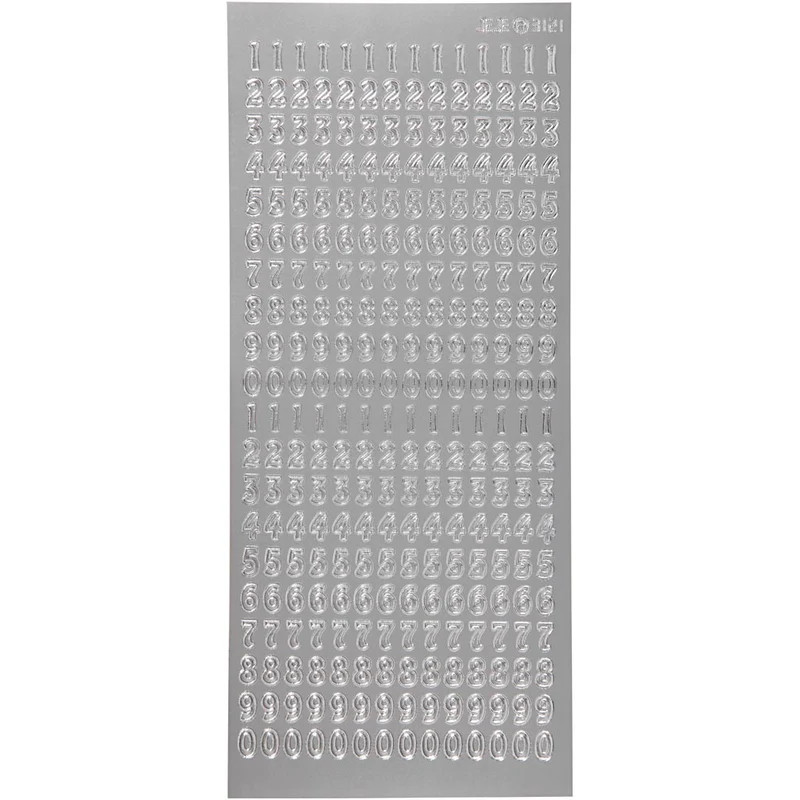 Stickers, siffror, ark 10x23 cm, silver, 1 ark [HOB-170221]