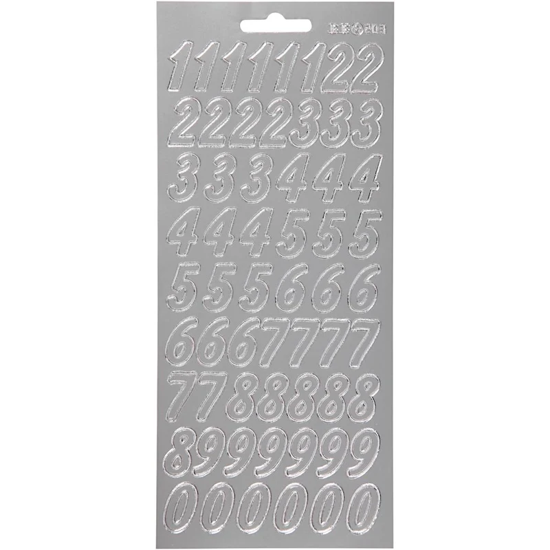 Stickers, siffror, ark 10x23 cm, silver, 1 ark [HOB-170219]