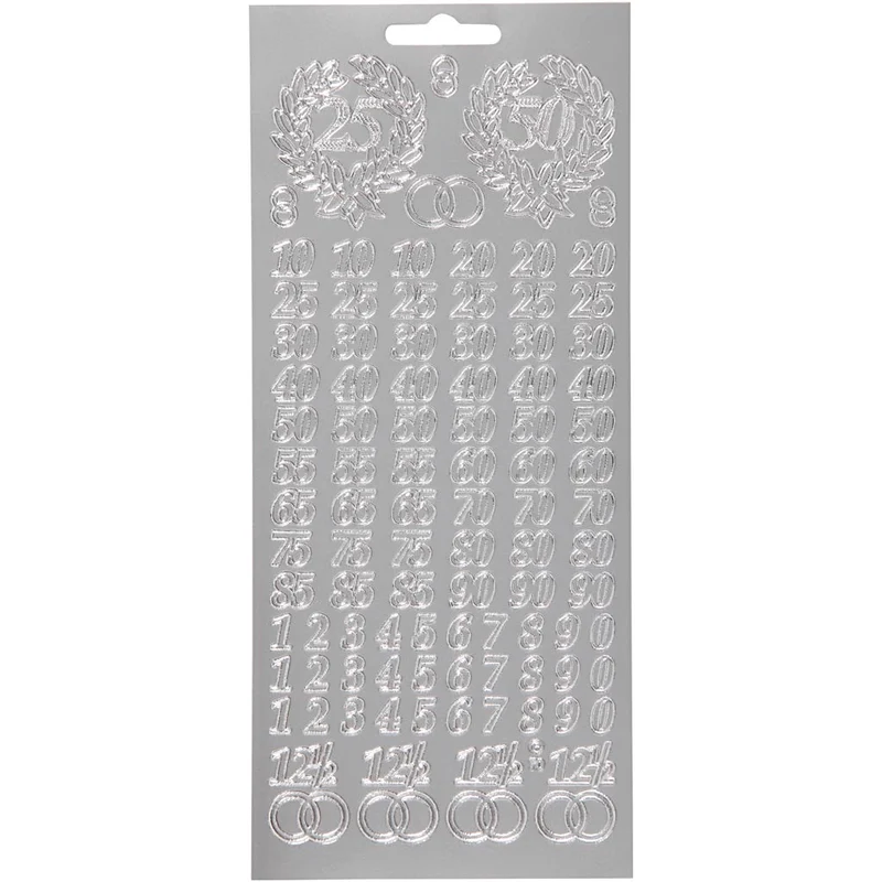 Stickers, jubileum, ark 10x23 cm, silver, 1 ark [HOB-170217]