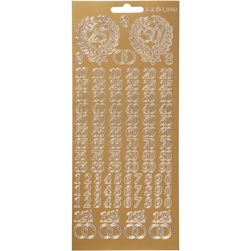 Stickers, jubileum, ark 10x23 cm, guld, 1 ark [HOB-170216]