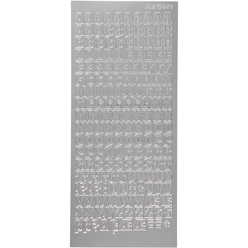 Stickers, bokstäver, ark 10x23 cm, silver, 1 ark [HOB-170215]