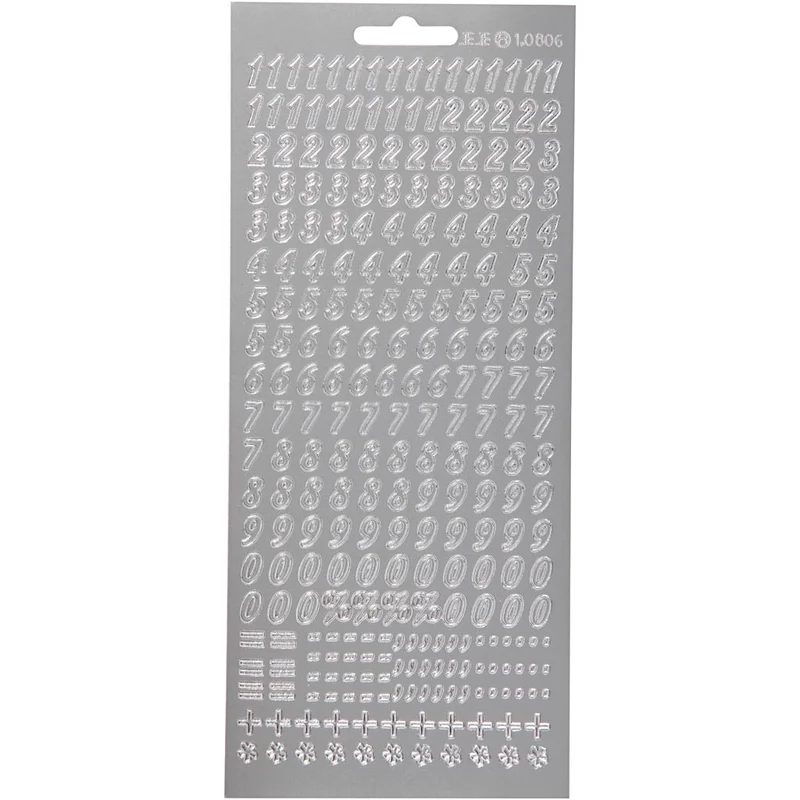 Stickers, siffror, ark 10x23 cm, silver, 1 ark [HOB-170213]