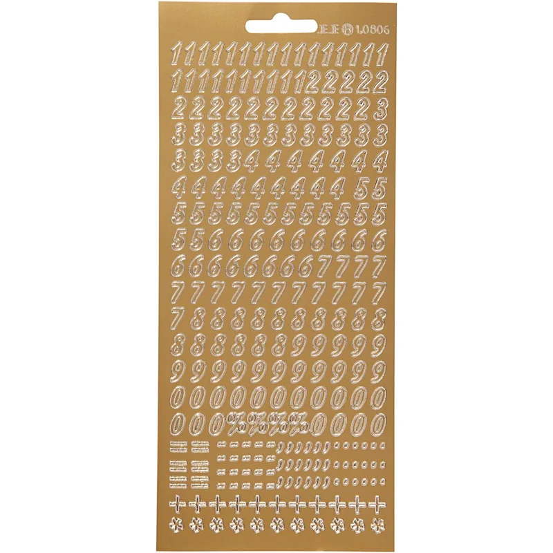 Stickers, siffror, ark 10x23 cm, guld, 1 ark [HOB-170212]