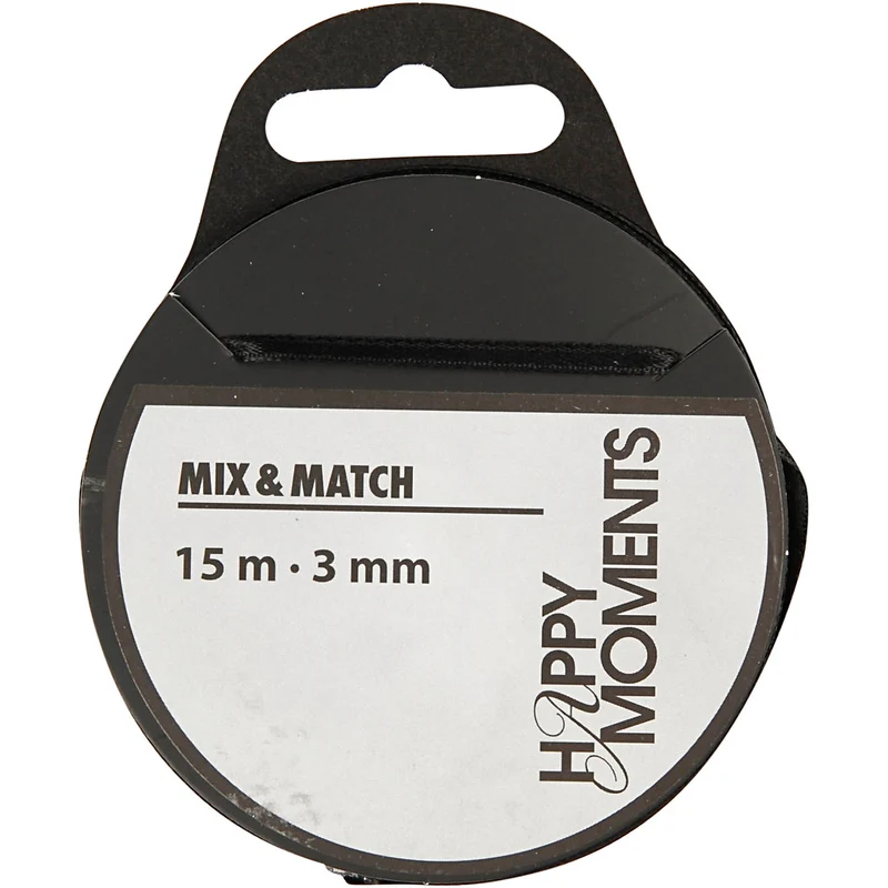 Satinband, B: 3 mm, svart, 15 m/ 1 rl. [HOB-524502]