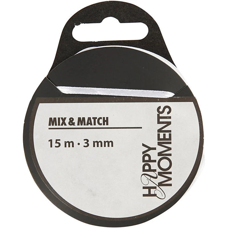 Satinband, B: 3 mm, vit, 15 m/ 1 rl. [HOB-524501]