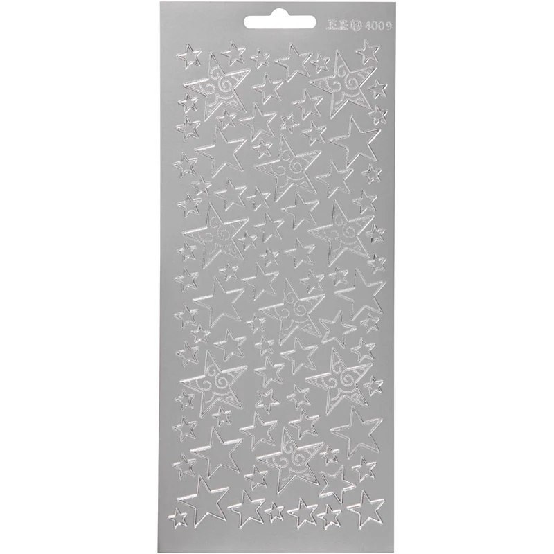 Stickers, stjärnor, ark 10x23 cm, silver, 1 ark [HOB-170183]
