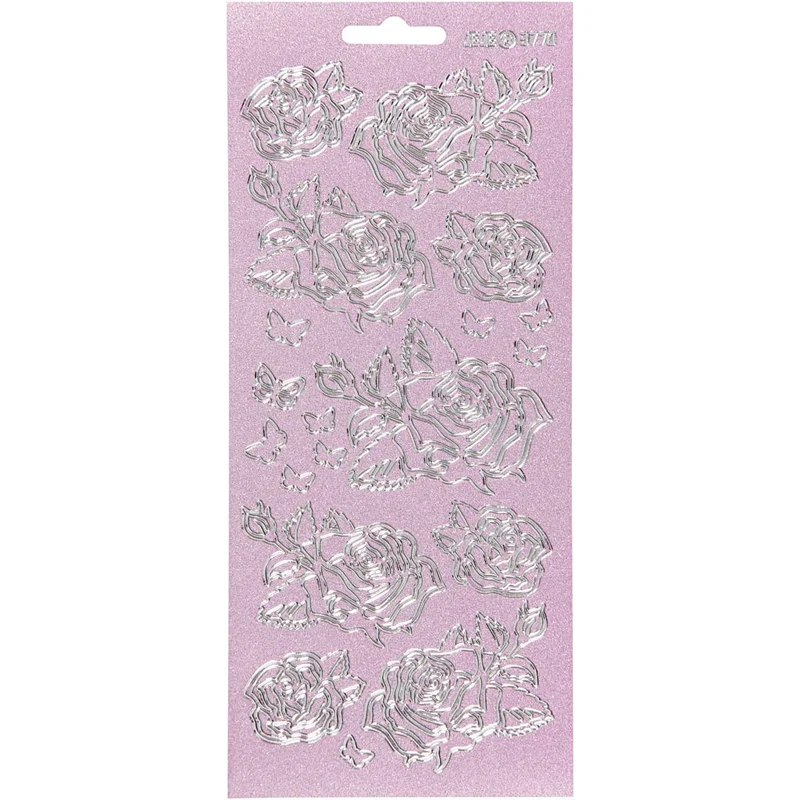 Stickers, rosor, ark 10x23 cm, silver, 1 ark [HOB-170163]
