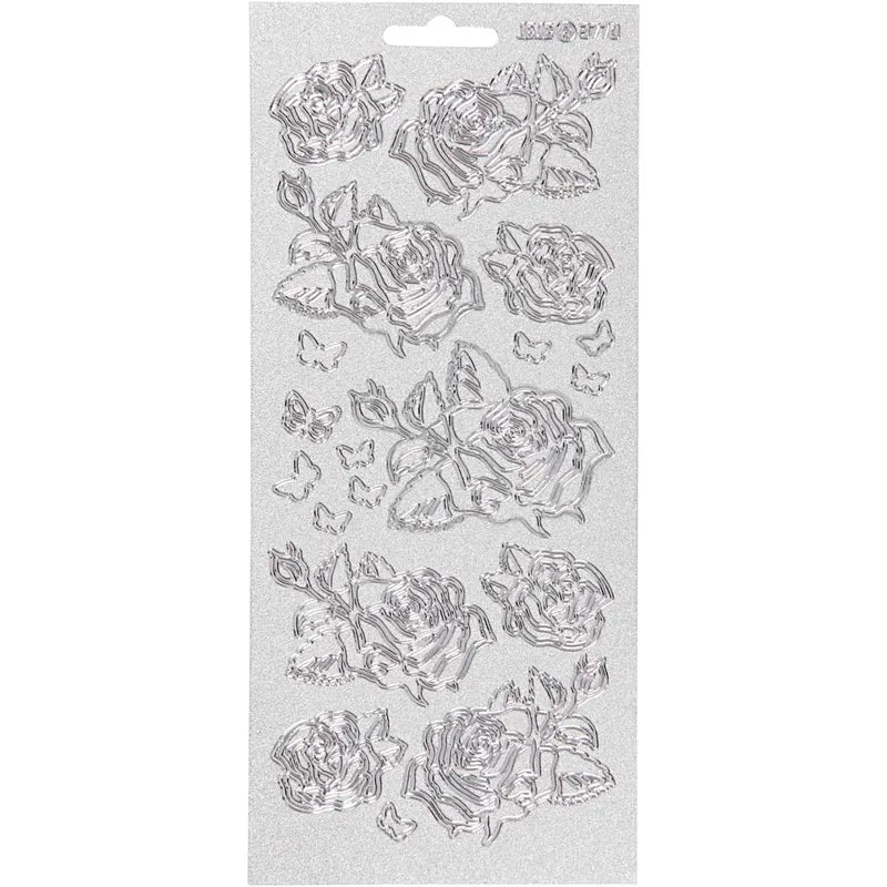 Stickers, rosor, ark 10x23 cm, silver, 1 ark [HOB-170162]
