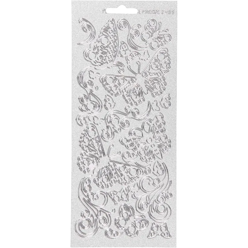 Stickers, fjärilar, ark 10x23 cm, silver, 1 ark [HOB-170132]