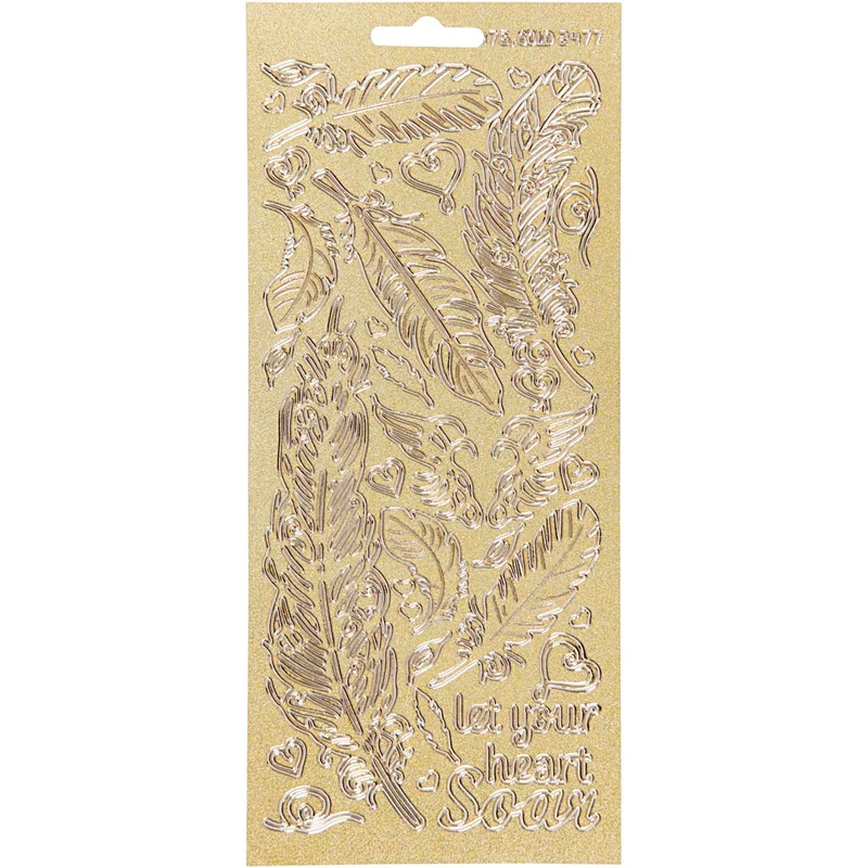 Stickers, fjädrar, ark 10x23 cm, guld, 1 ark [HOB-170129]