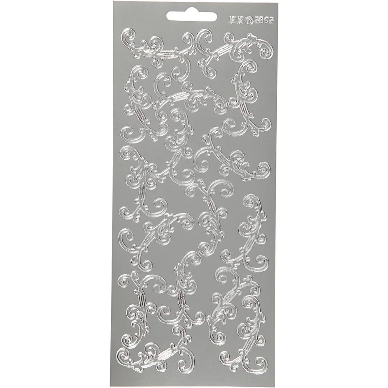 Stickers, virvlar, ark 10x23 cm, silver, 1 ark [HOB-170122]