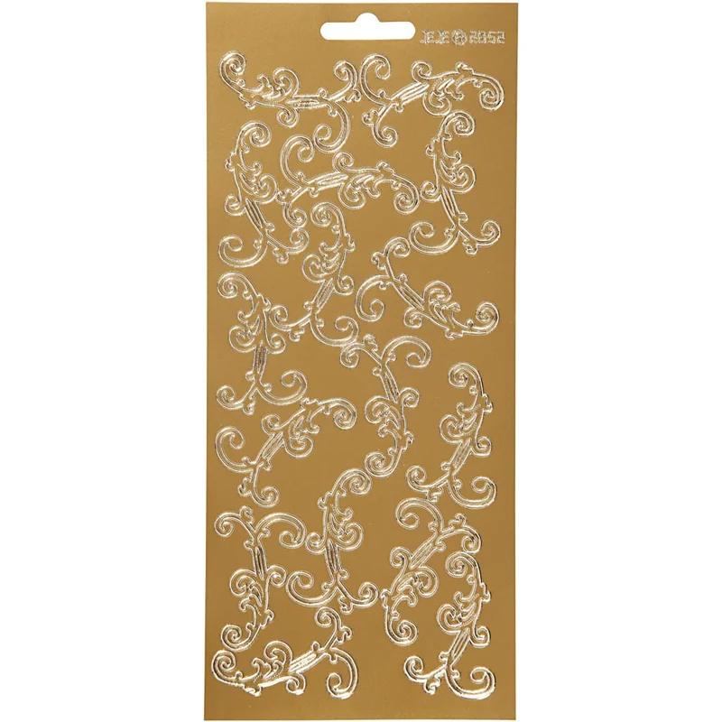 Stickers, virvlar, ark 10x23 cm, guld, 1 ark [HOB-170121]