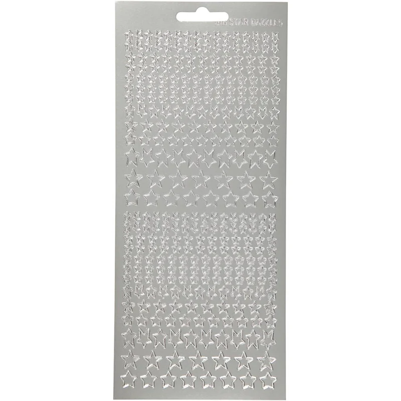 Stickers, stjärnor, ark 10x23 cm, silver, 1 ark [HOB-170112]