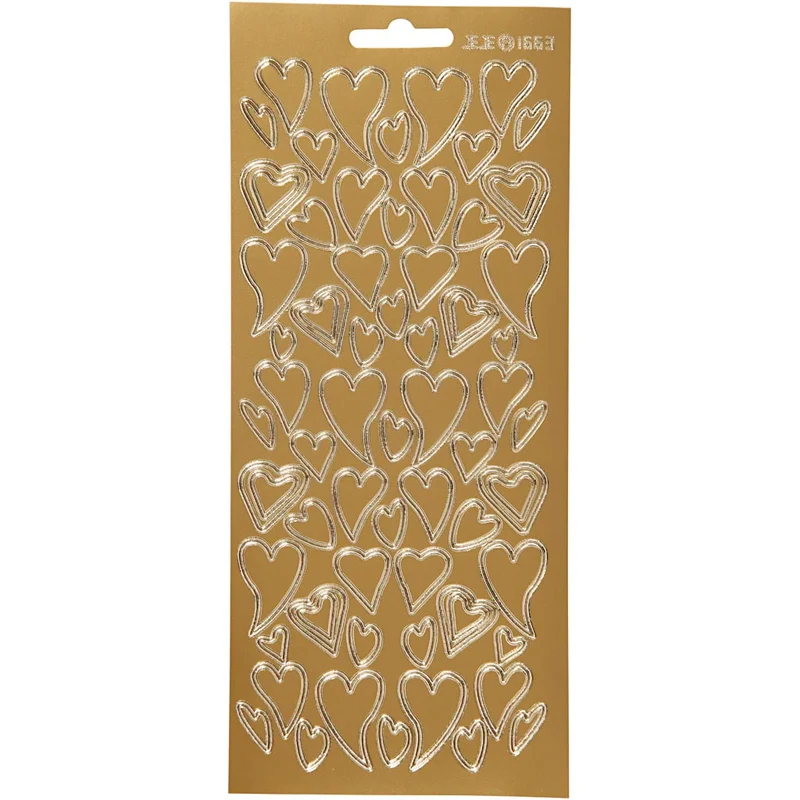 Stickers, hjärtan, ark 10x23 cm, guld, 1 ark [HOB-170104]