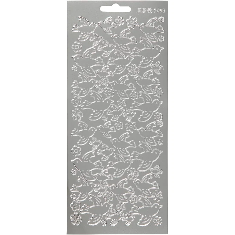 Stickers, duvor, ark 10x23 cm, silver, 1 ark [HOB-170100]