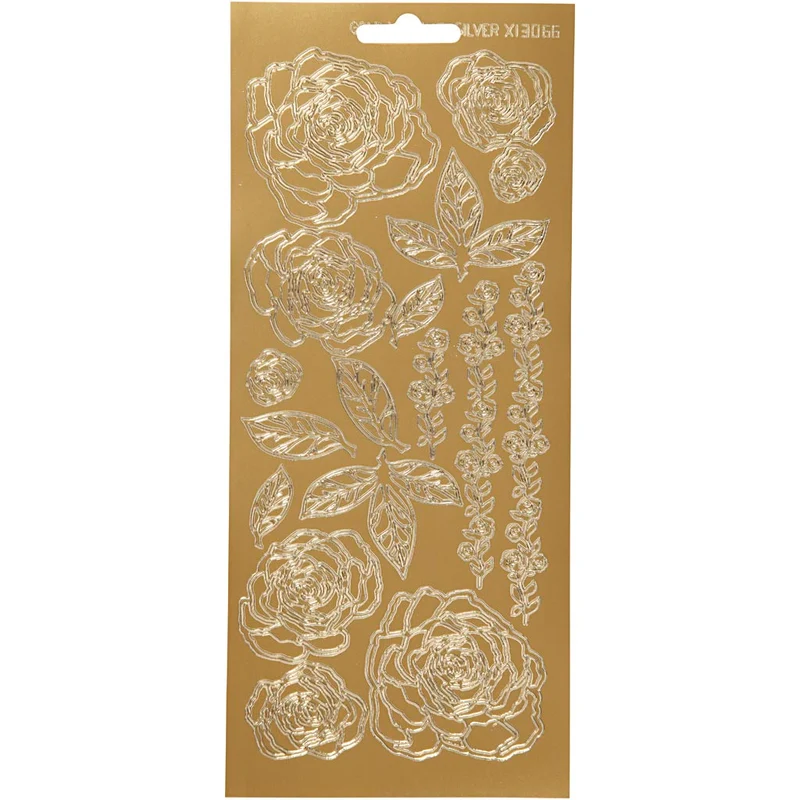 Stickers, rosor, ark 10x23 cm, guld, 1 ark [HOB-170079]